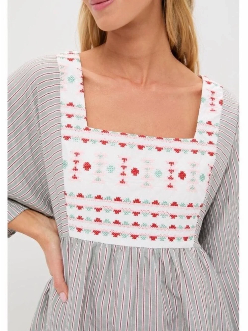 NWT TUCKERNUCK POMANDER PLACE Sage Stripe Embroidered Sadona Dress Size small - Picture 6 of 16